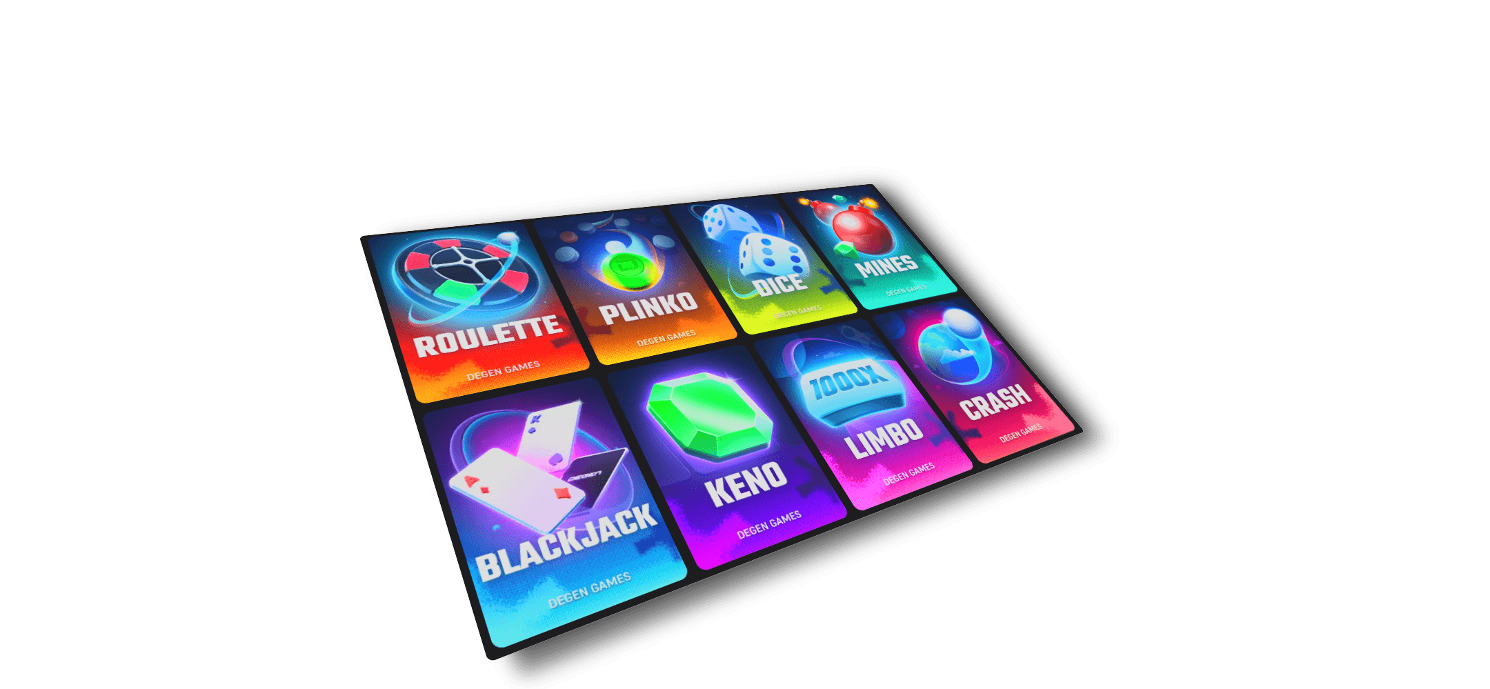 Degen Casino game lobby showing Originals, slots, live casino, and game shows accessible from one crypto account