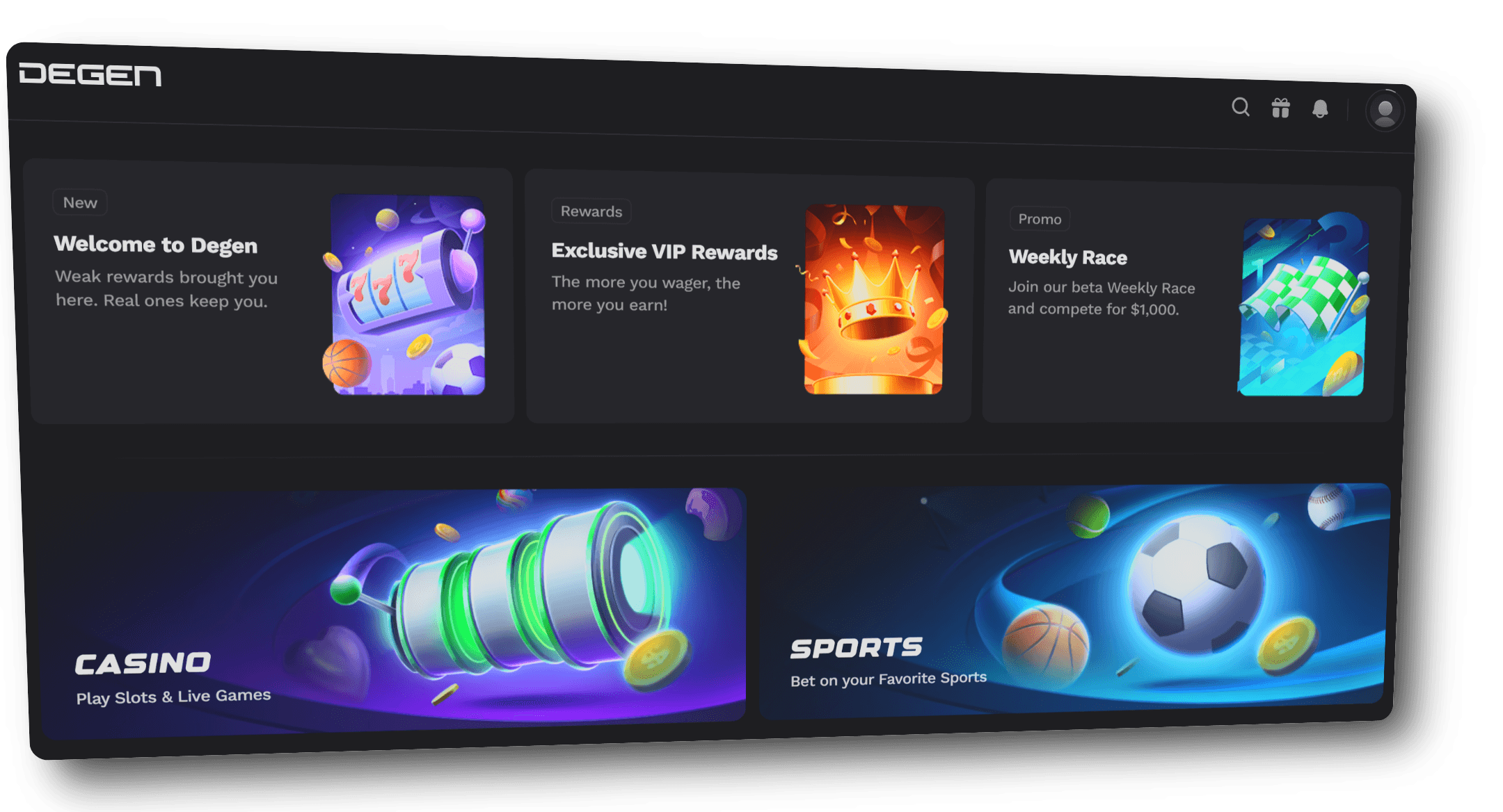 Degen Casino homepage
